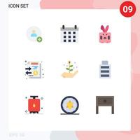 User Interface Pack of 9 Basic Flat Colors of battery investment rabbit growth stack Editable Vector Design Elements
