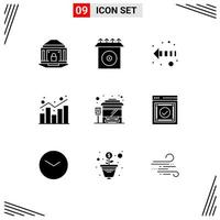 9 User Interface Solid Glyph Pack of modern Signs and Symbols of stop statistics arrow shopping chart Editable Vector Design Elements