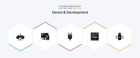 Device And Development 25 Glyph icon pack including share . coding. electric. code . browser vector