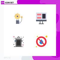 4 Universal Flat Icons Set for Web and Mobile Applications alarm editorial fire monitor drop Editable Vector Design Elements