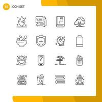 Outline Pack of 16 Universal Symbols of medical power guide network connection Editable Vector Design Elements