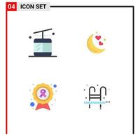 Mobile Interface Flat Icon Set of 4 Pictograms of gondola ribbon moon romantic night disease Editable Vector Design Elements