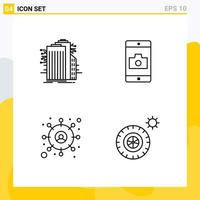 Set of 4 Commercial Filledline Flat Colors pack for building customer connected mobile user Editable Vector Design Elements