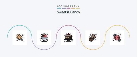 Sweet And Candy Line Filled Flat 5 Icon Pack Including candy. dessert. restaurant. cookie. sweets vector