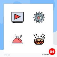 Editable Vector Line Pack of 4 Simple Filledline Flat Colors of video pallat atoumated scince drum Editable Vector Design Elements