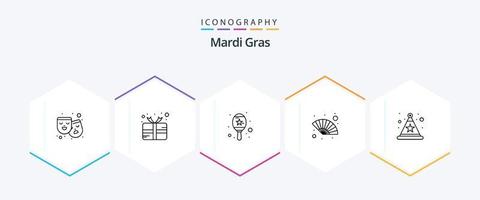 Mardi Gras 25 Line icon pack including star. celebration. instrument. wind. hand fan vector