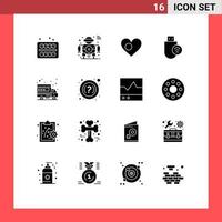 16 Thematic Vector Solid Glyphs and Editable Symbols of signal devices tech computers country Editable Vector Design Elements