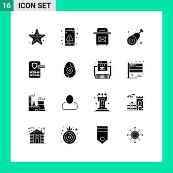paquete de dieciséis moderno sólido glifos señales y símbolos para web impresión medios de comunicación tal como controlador pierna mensaje pollo palillo de tambor editable vector diseño elementos