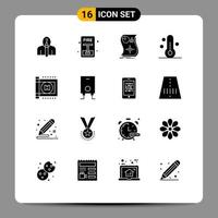 16 Universal Solid Glyph Signs Symbols of weather temperature fire nature response Editable Vector Design Elements