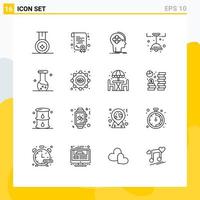 16 User Interface Outline Pack of modern Signs and Symbols of chemistry biochemistry human analysis light Editable Vector Design Elements