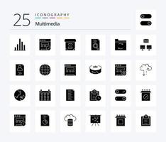 Multimedia 25 Solid Glyph icon pack including sync. backup. documents. sync. backup vector