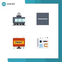 Pack of 4 creative Flat Icons of railroad paper close minus screen page Editable Vector Design Elements