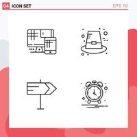 Pack of 4 Modern Filledline Flat Colors Signs and Symbols for Web Print Media such as computer map education holiday alarm Editable Vector Design Elements