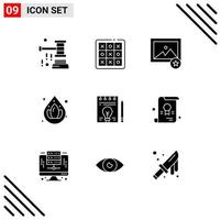 Solid Glyph Pack of 9 Universal Symbols of document droop tic tac toe lotus photo Editable Vector Design Elements