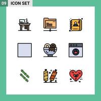 9 User Interface Filledline Flat Color Pack of modern Signs and Symbols of breakfast player applicant multimedia control Editable Vector Design Elements