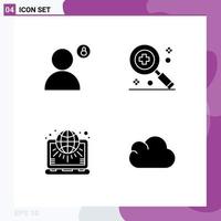 Solid Glyph Pack of 4 Universal Symbols of account net privacy hospital world Editable Vector Design Elements