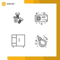 Modern Set of 4 Filledline Flat Colors and symbols such as bolt furniture tools hardware home appliances Editable Vector Design Elements