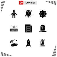 User Interface Pack of 9 Basic Solid Glyphs of strategy file gadget document keyboard Editable Vector Design Elements