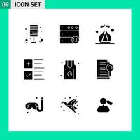 Mobile Interface Solid Glyph Set of 9 Pictograms of sports basketball incense business tick Editable Vector Design Elements