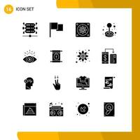 Group of 16 Solid Glyphs Signs and Symbols for scroll education joystick money eye business Editable Vector Design Elements