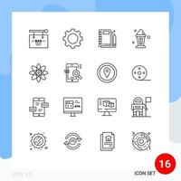 Group of 16 Modern Outlines Set for ramadan islam technology abrahamic stationery Editable Vector Design Elements