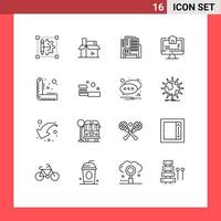 Pack of 16 Modern Outlines Signs and Symbols for Web Print Media such as design estate media real construction Editable Vector Design Elements