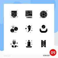 moderno conjunto de 9 9 sólido glifos pictografía de Derecha enamorado cámara emoji avatar editable vector diseño elementos