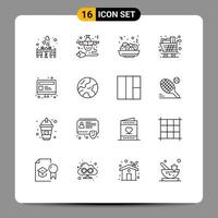 Mobile Interface Outline Set of 16 Pictograms of trolley groceries heart full eat Editable Vector Design Elements