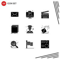 Group of 9 Modern Solid Glyphs Set for man file cut application software Editable Vector Design Elements