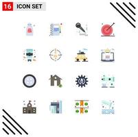 16 Flat Color concept for Websites Mobile and Apps target goal note aim sing Editable Pack of Creative Vector Design Elements