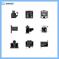 Editable Vector Line Pack of 9 Simple Solid Glyphs of movie film web design devices usa Editable Vector Design Elements