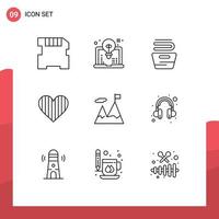 Mobile Interface Outline Set of 9 Pictograms of business gift clothes favorite love Editable Vector Design Elements