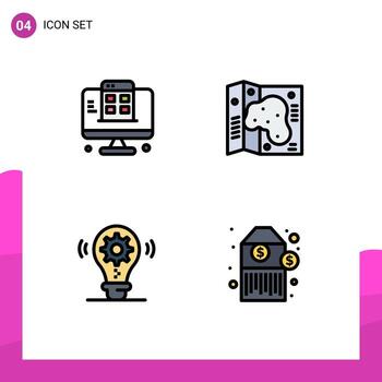 Set of 4 Vector Filledline Flat Colors on Grid for development idea app park setting Editable Vector Design Elements