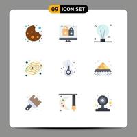 Universal Icon Symbols Group of 9 Modern Flat Colors of temperature space bulb planet idea Editable Vector Design Elements