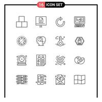 Outline Pack of 16 Universal Symbols of gem process school creative computer Editable Vector Design Elements