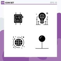 Set of 4 Modern UI Icons Symbols Signs for fit band global watch bulb tour Editable Vector Design Elements