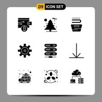 9 Thematic Vector Solid Glyphs and Editable Symbols of arrow network housekeeping data vehicle configuration Editable Vector Design Elements