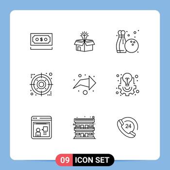 Mobile Interface Outline Set of 9 Pictograms of arrow target solution strategy hobby Editable Vector Design Elements
