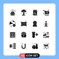 Pictogram Set of 16 Simple Solid Glyphs of global checkout calculate basket checkout Editable Vector Design Elements