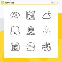 Pack of 9 creative Outlines of cloud read configuration glasses spring Editable Vector Design Elements