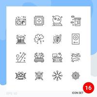 Group of 16 Modern Outlines Set for wall construction night building healthcare Editable Vector Design Elements