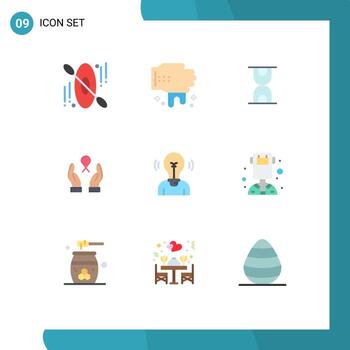 Editable Vector Line Pack of 9 Simple Flat Colors of light user loading idea woman Editable Vector Design Elements