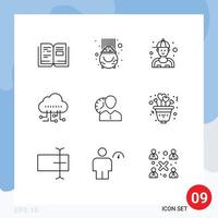 Pack of 9 Modern Outlines Signs and Symbols for Web Print Media such as hours technology pot manage repair Editable Vector Design Elements