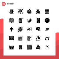 User Interface Pack of 25 Basic Solid Glyphs of calendar screen sky living business Editable Vector Design Elements