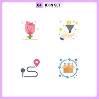 Set of 4 Vector Flat Icons on Grid for flora map nature funnel pin Editable Vector Design Elements