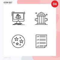 Stock Vector Icon Pack of 4 Line Signs and Symbols for cube space sketch firefighter bars Editable Vector Design Elements