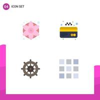 Universal Icon Symbols Group of 4 Modern Flat Icons of colorful flowers steering generic flower credit grid Editable Vector Design Elements