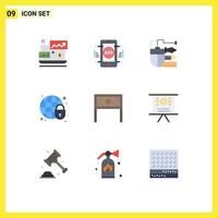 Pack of 9 Modern Flat Colors Signs and Symbols for Web Print Media such as end globe lock mouse globe scale Editable Vector Design Elements