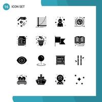 Editable Vector Line Pack of 16 Simple Solid Glyphs of drawing creative goal seo speech marketing Editable Vector Design Elements