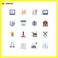 Group of 16 Modern Flat Colors Set for online problem city notification plan Editable Pack of Creative Vector Design Elements